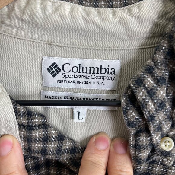 Columbia Mens Long Sleeve Plaid Button-Up Shirt L Black/White Cotton Blend - Picture 4 of 9